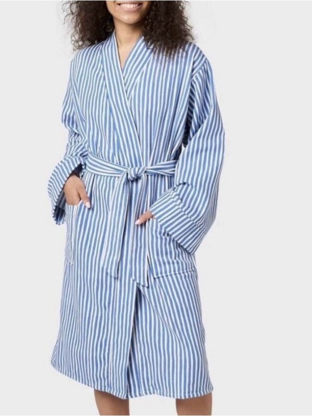 Target Blue and White Striped Cotton Robe - Women's Tie-Waist Wrap